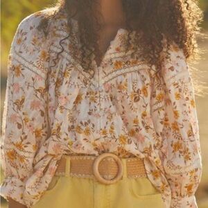 Anthropologie Pink and Yellow Floral Blouse